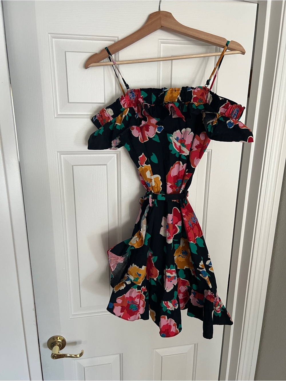 Off-Shoulder Floral Mini Dress in Black